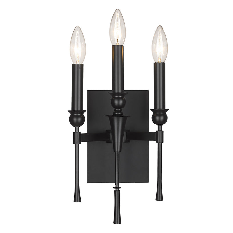 Golden 3509-WSC BLK Three Light Wall Sconce, Matte Black
