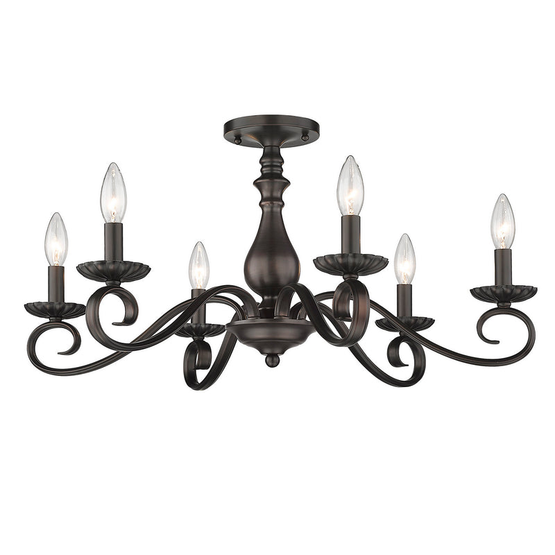 Golden 3712-6SF RBZ Six Light Semi-Flush Mount, Rubbed Bronze