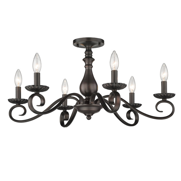 Golden 3712-6SF RBZ Six Light Semi-Flush Mount, Rubbed Bronze