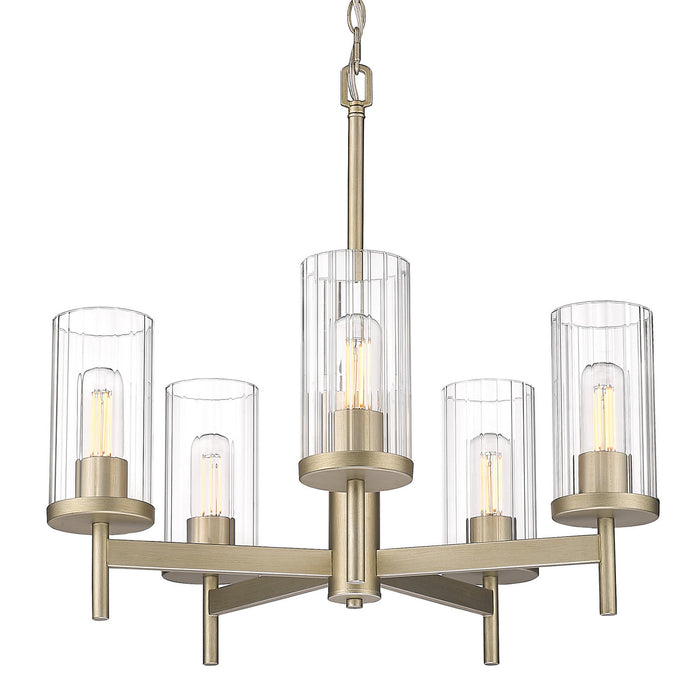 Golden 7011-5 WG-CLR Five Light Chandelier, White Gold