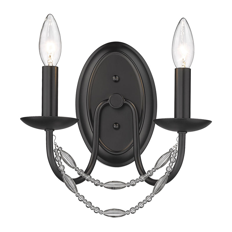 Golden 7644-2W BLK Two Light Wall Sconce, Matte Black