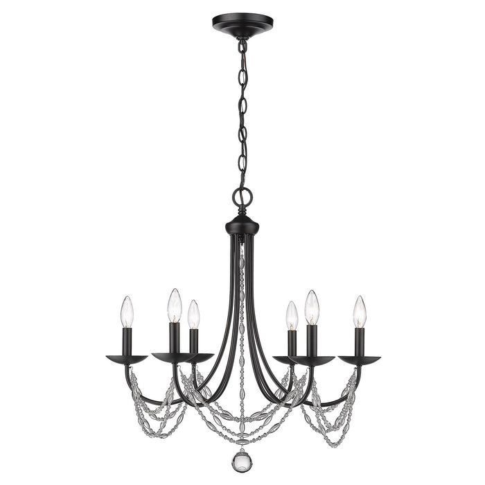 Golden 7644-6 BLK Six Light Chandelier, Matte Black