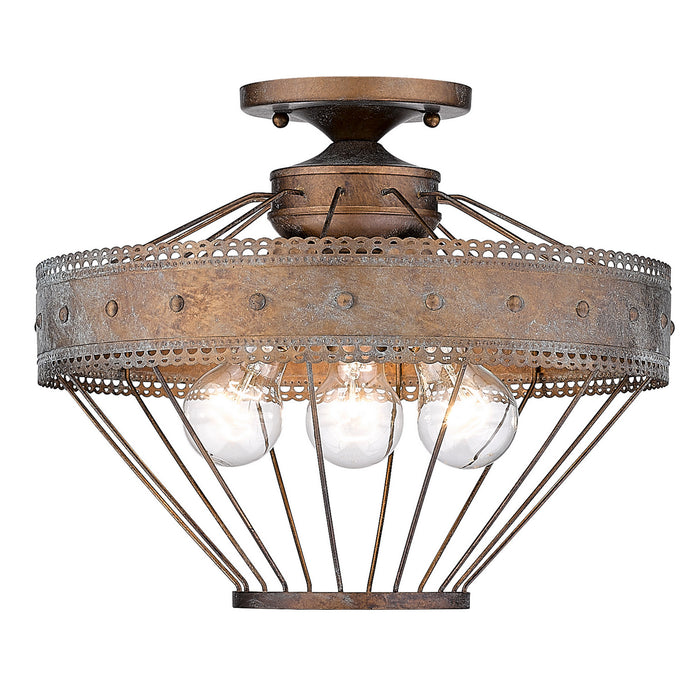Golden 7856-SF CP Three Light Semi-Flush Mount, Copper Patina