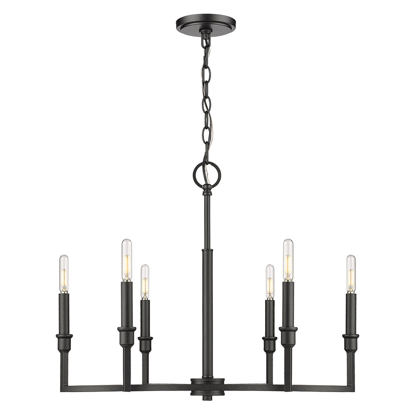 Golden 8209-6 BLK Six Light Chandelier, Matte Black
