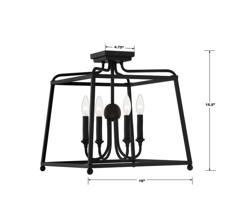 Crystorama 2243-BF_NOSHADE Four Light Semi Flush Mount, Black Forged