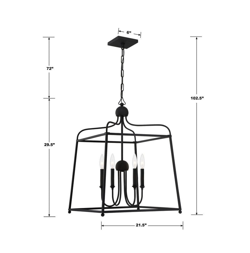 Crystorama 2244-BF_NOSHADE Four Light Chandelier, Black Forged