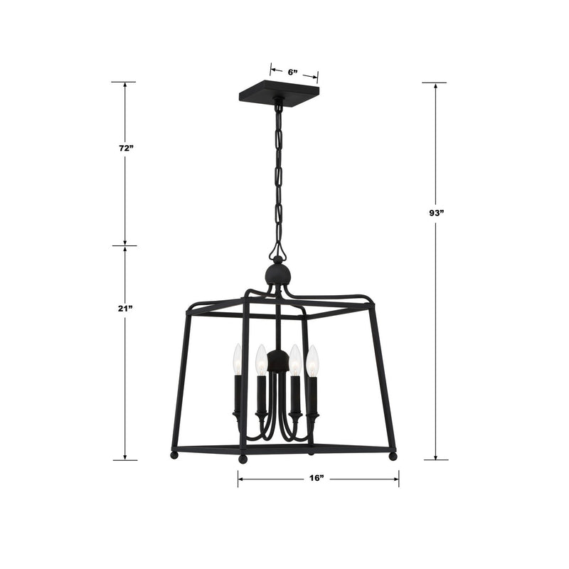 Crystorama 2245-BF_NOSHADE Four Light Chandelier, Black Forged