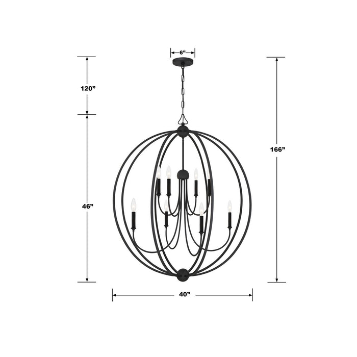 Crystorama 2246-BF_NOSHADE Eight Light Chandelier, Black Forged