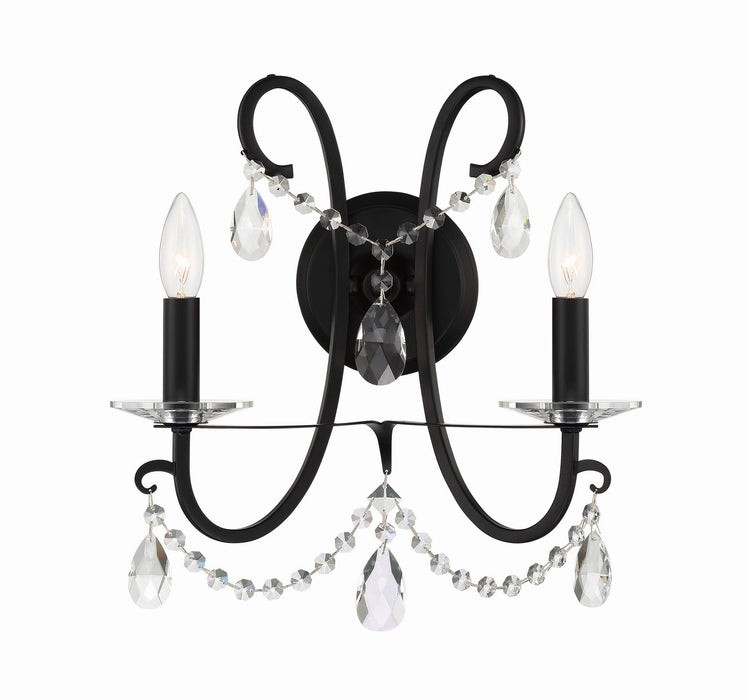 Crystorama 6822-MK-CL-MWP Two Light Wall Sconce, Matte Black