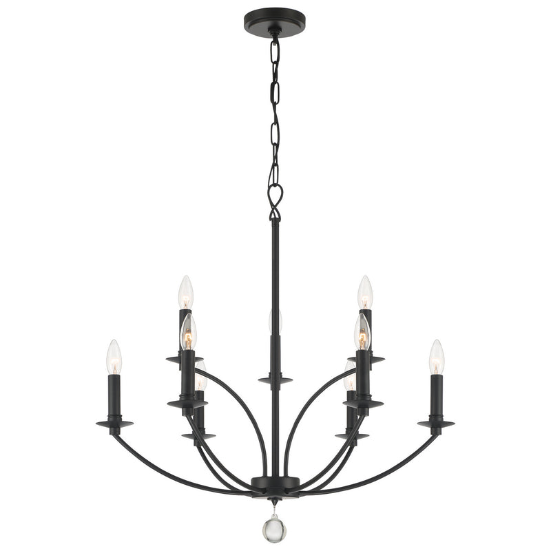Crystorama MIL-8009-BK Nine Light Chandelier, Black