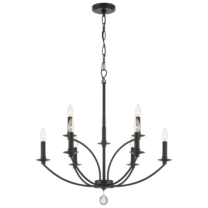 Crystorama MIL-8009-BK Nine Light Chandelier, Black