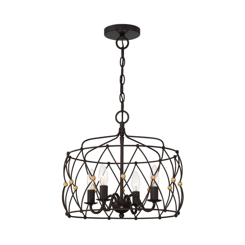 Crystorama ZUC-A9030-EB-GA Four Light Pendant, English Bronze + Antique Gold