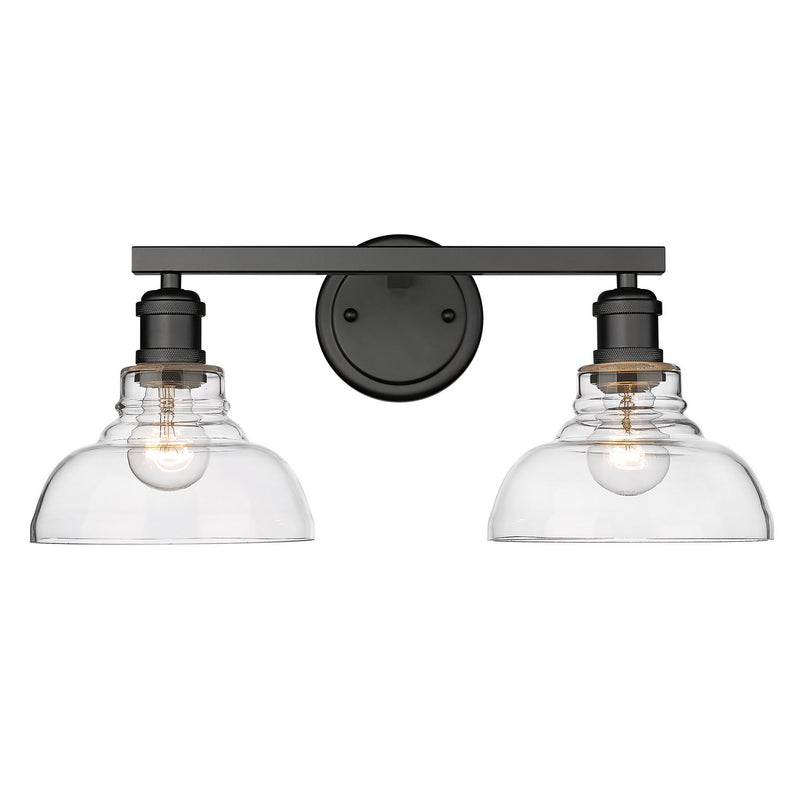 Golden 0305-BA2 BLK-CLR Two Light Bath Vanity, Matte Black