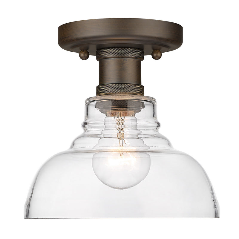 Golden 0305-FM RBZ-CLR One Light Flush Mount, Rubbed Bronze