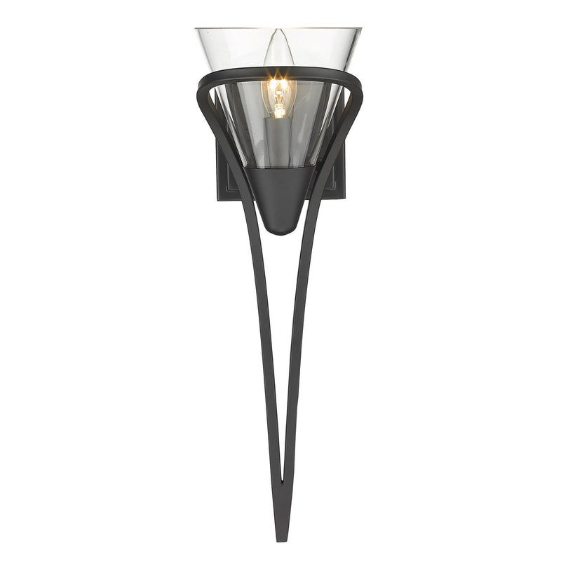 Golden 1648-1W BLK-CLR One Light Wall Sconce, Matte Black