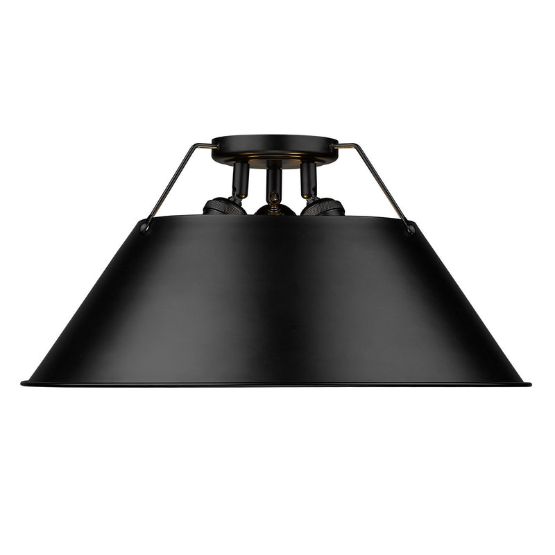 Golden 3306-3FM BLK-BLK Three Light Flush Mount, Matte Black
