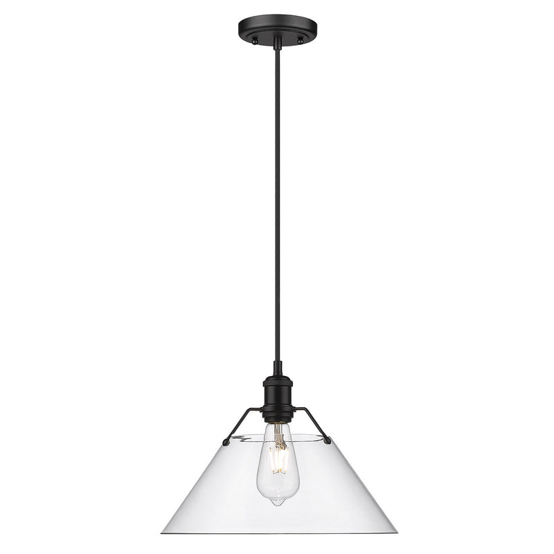 Golden 3306-L BLK-CLR One Light Pendant, Matte Black