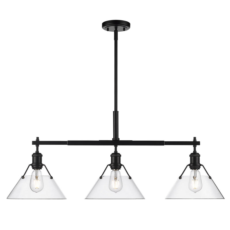 Golden 3306-LP BLK-CLR Three Light Linear Pendant, Matte Black