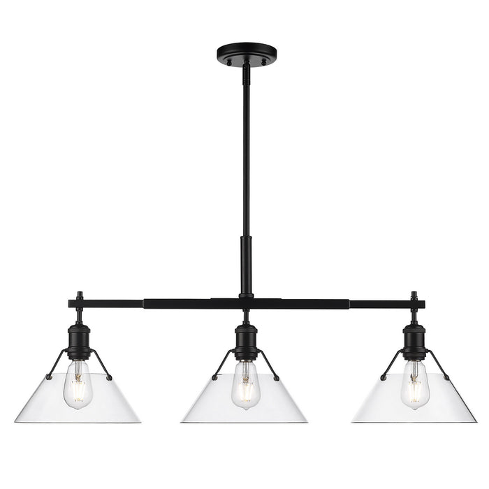 Golden 3306-LP BLK-CLR Three Light Linear Pendant, Matte Black
