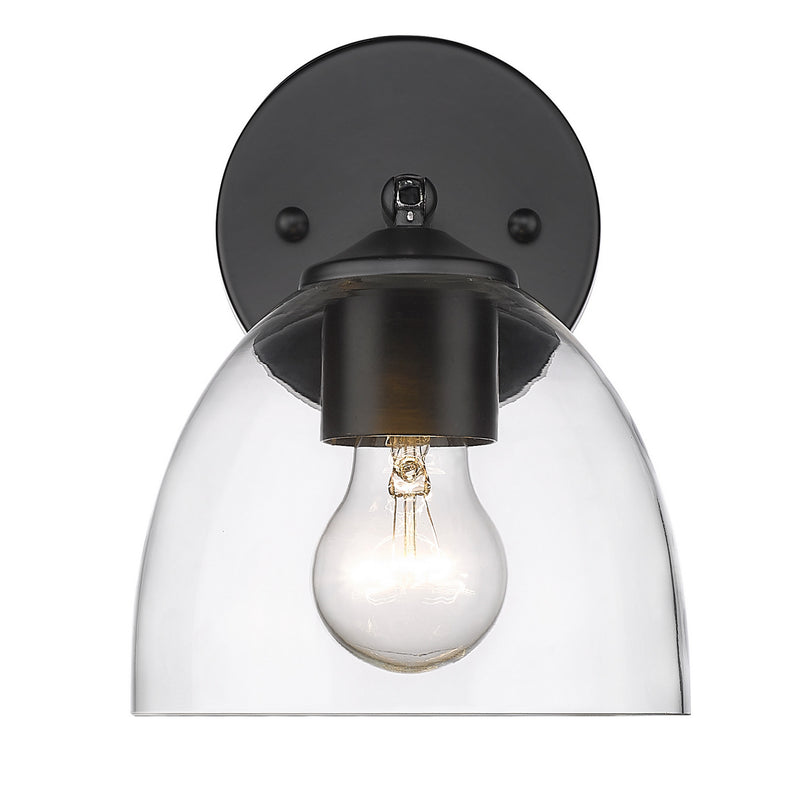 Golden 6958-1W BLK-BLK-CLR One Light Wall Sconce, Matte Black