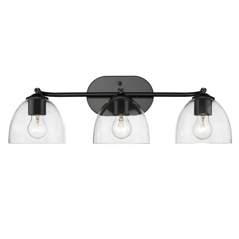 Golden 6958-3SF BLK-BLK-CLR Three Light Semi-Flush Mount, Matte Black