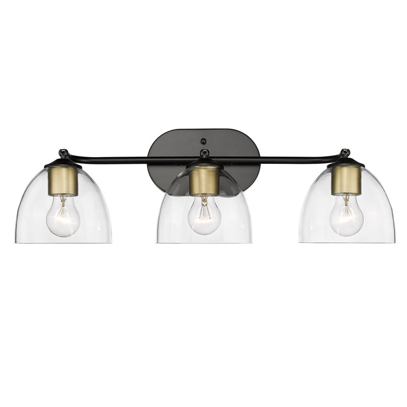 Golden 6958-BA3 BLK-BCB-CLR Three Light Bath Vanity, Matte Black