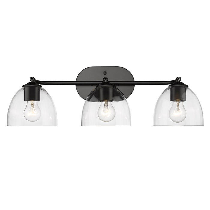 Golden 6958-BA3 BLK-BLK-CLR Three Light Bath Vanity, Matte Black