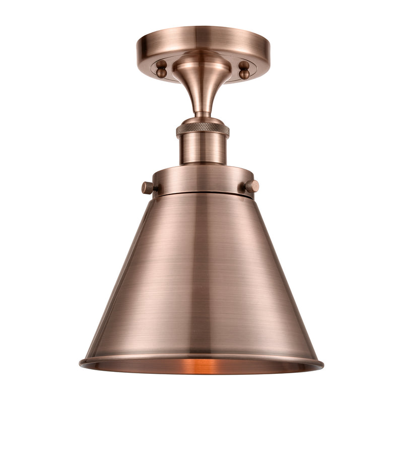 Innovations 916-1C-AC-M13-AC One Light Semi-Flush Mount, Antique Copper