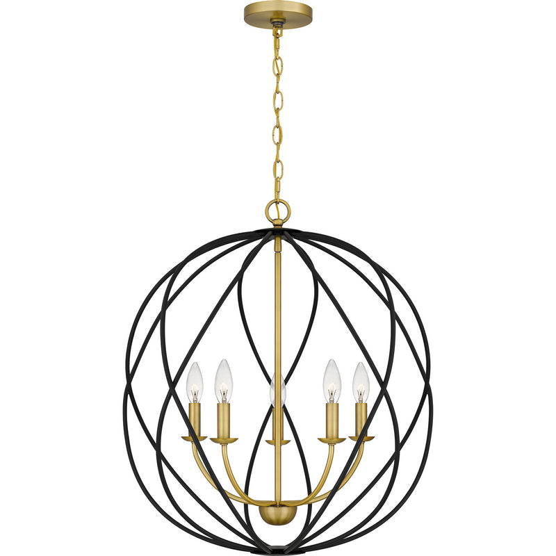 Quoizel BYN2824AB Five Light Pendant, Aged Brass