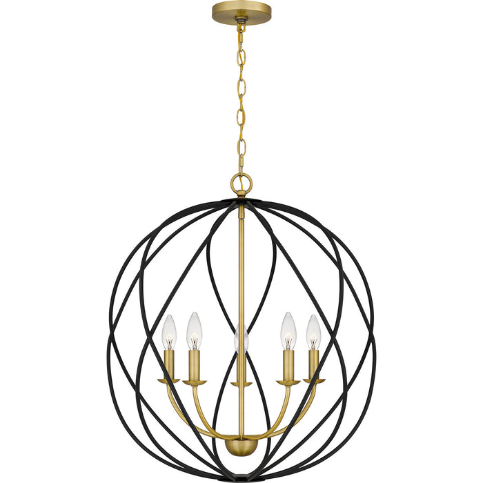 Quoizel BYN2824AB Five Light Pendant, Aged Brass