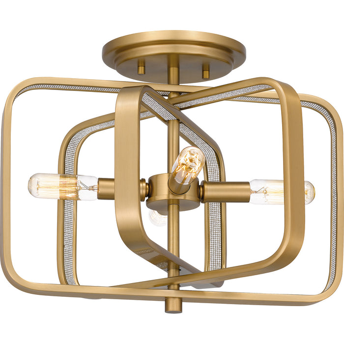 Quoizel PCDPR1714BWS Four Light Semi-Flush Mount, Brushed Weathered Brass