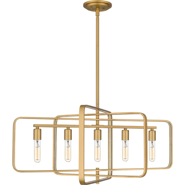 Quoizel PCDPR534BWS Five Light Island Chandelier, Brushed Weathered Brass