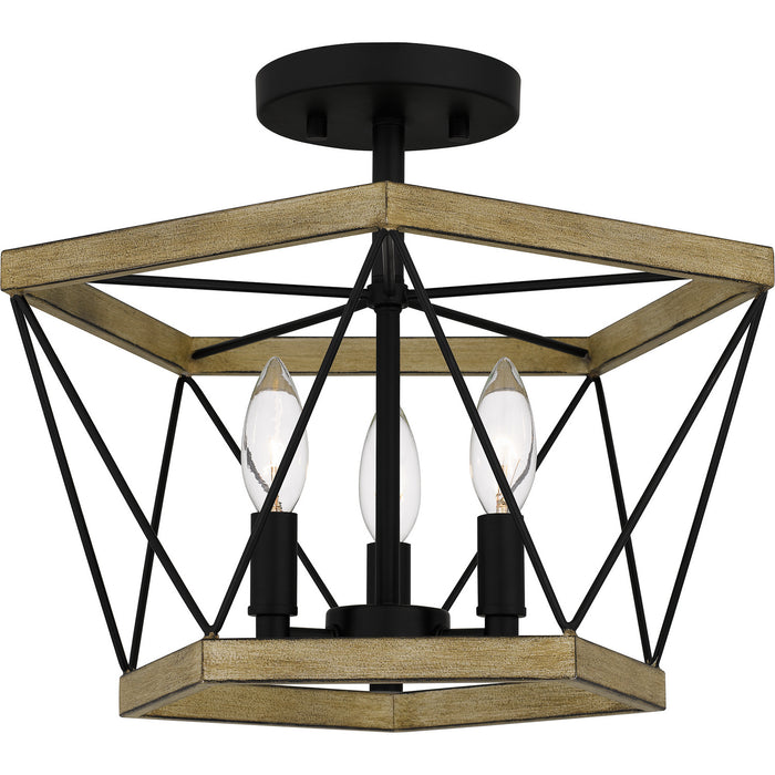 Quoizel QSF5595WA Three Light Semi Flush Mount, Whitewashed Walnut