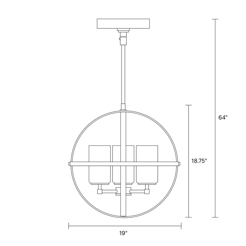 Generation Lighting 3124603-112 Three Light Chandelier, Midnight Black