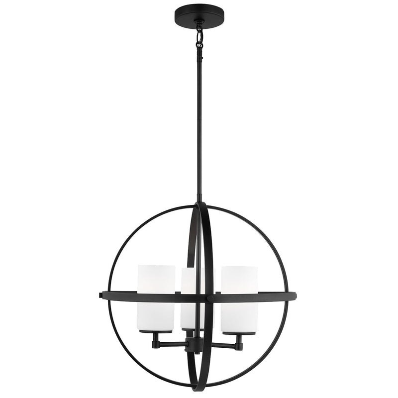 Generation Lighting 3124603EN3-112 Three Light Chandelier, Midnight Black