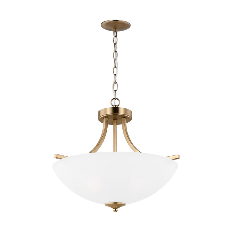 Generation Lighting 7716503-848 Three Light Semi-Flush Convertible Pendant, Satin Brass
