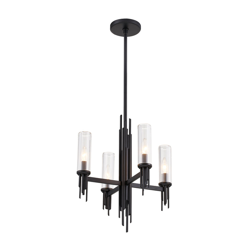 Alora CH335418MBCR Four Light Chandelier, Clear Ribbed Glass/Matte Black