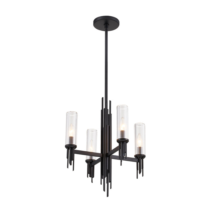 Alora CH335418MBCR Four Light Chandelier, Clear Ribbed Glass/Matte Black