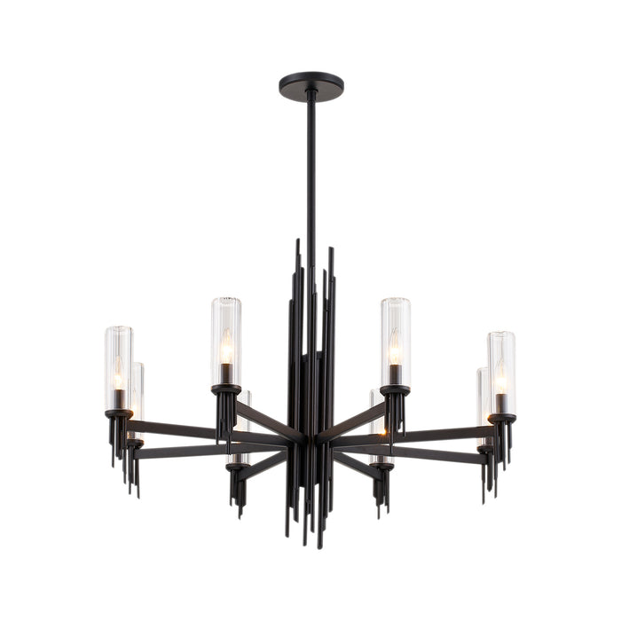 Alora CH335836MBCR Eight Light Chandelier, Clear Ribbed Glass/Matte Black