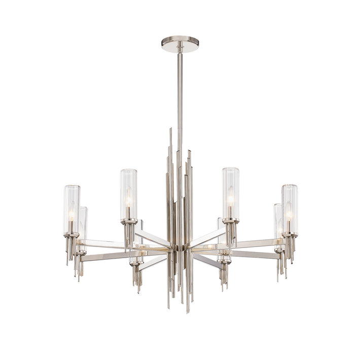 Alora CH335836PNCR Eight Light Chandelier, Polished Nickel/Ribbed Glass