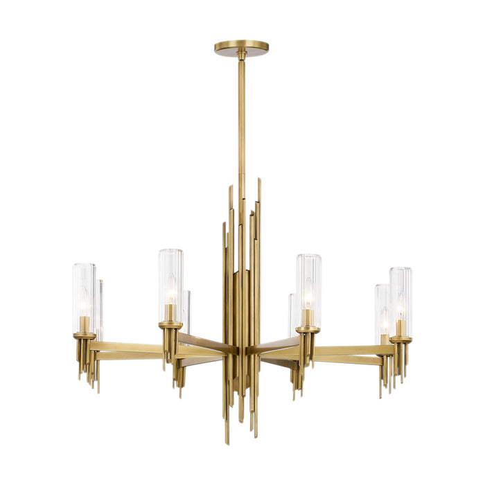Alora CH335836VBCR Eight Light Chandelier, Ribbed Glass/Vintage Brass