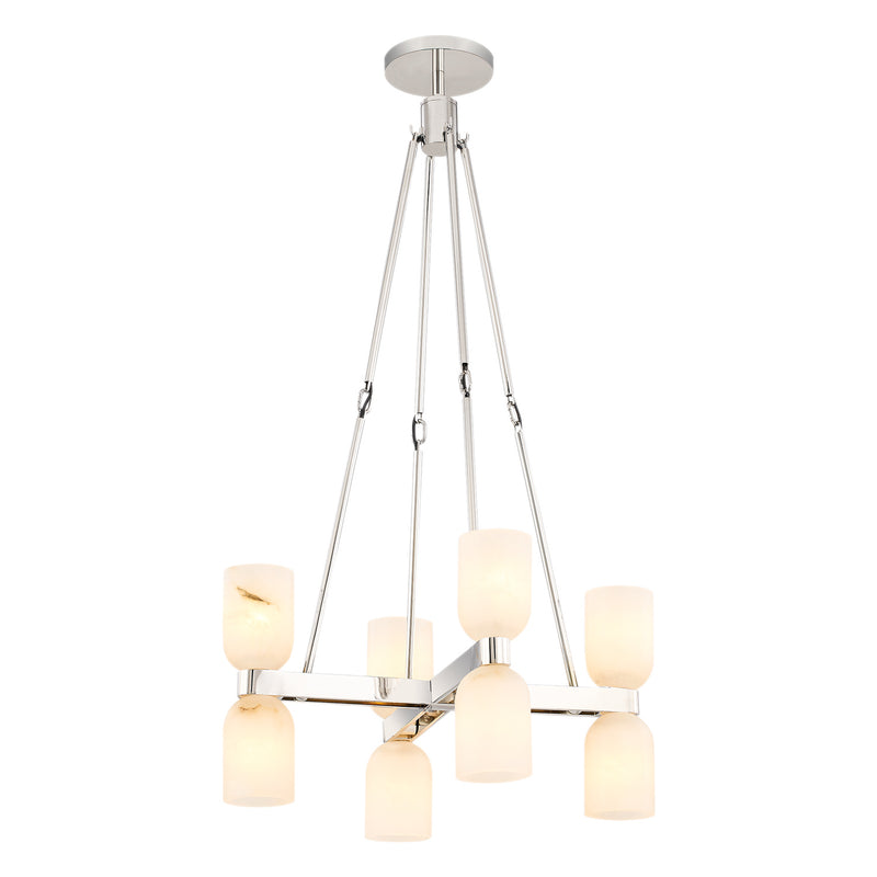 Alora CH338822PNAR Eight Light Chandelier, Polished Nickel/Alabaster