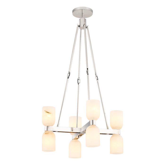 Alora CH338822PNAR Eight Light Chandelier, Polished Nickel/Alabaster