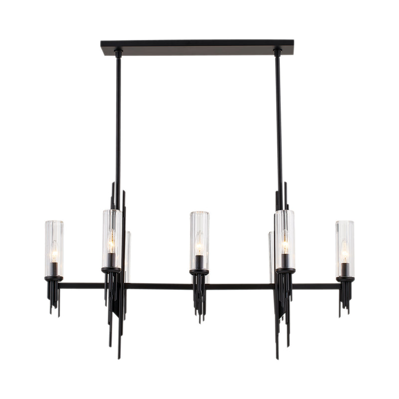 Alora LP335838MBCR Eight Light Pendant, Clear Ribbed Glass/Matte Black
