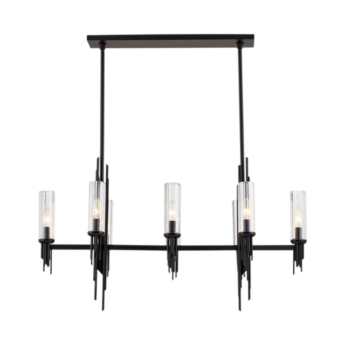 Alora LP335838MBCR Eight Light Pendant, Clear Ribbed Glass/Matte Black