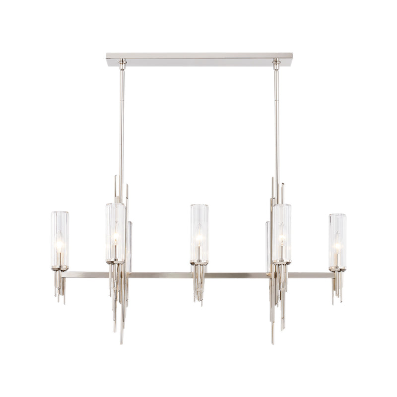 Alora LP335838PNCR Eight Light Pendant, Polished Nickel/Ribbed Glass