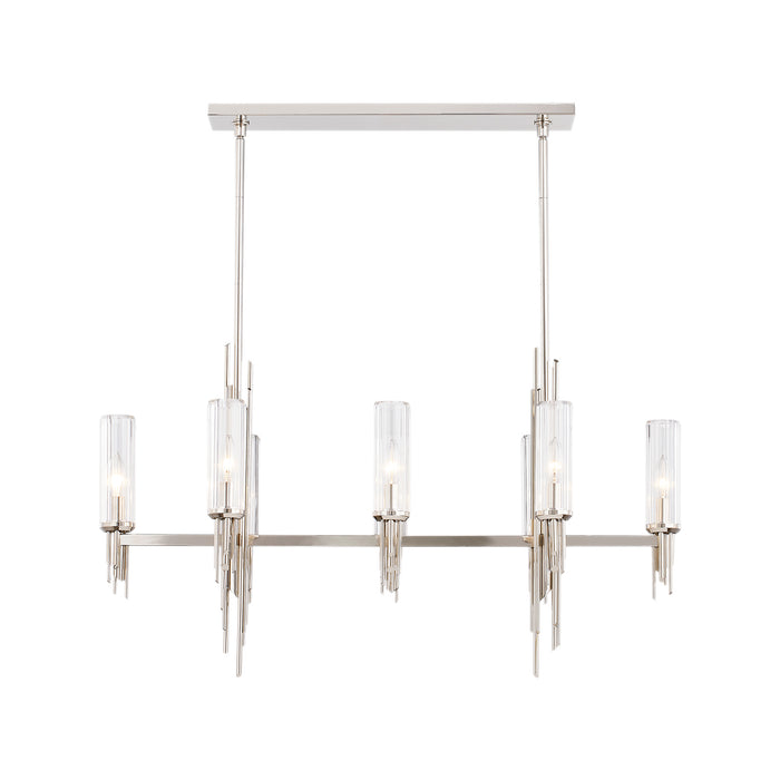 Alora LP335838PNCR Eight Light Pendant, Polished Nickel/Ribbed Glass