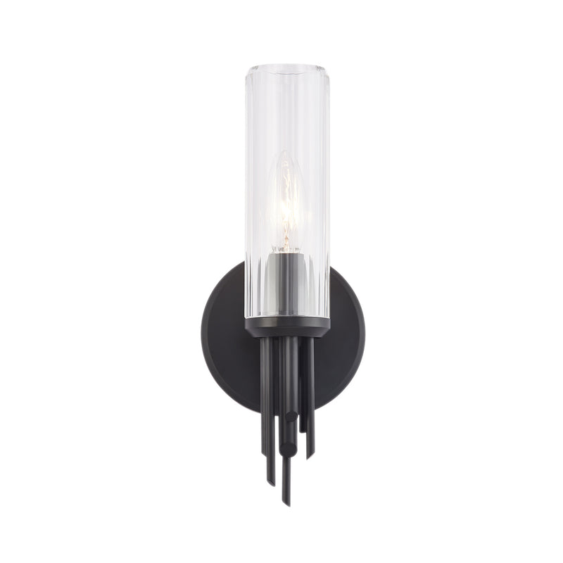 Alora WV335103MBCR One Light Vanity, Clear Ribbed Glass/Matte Black