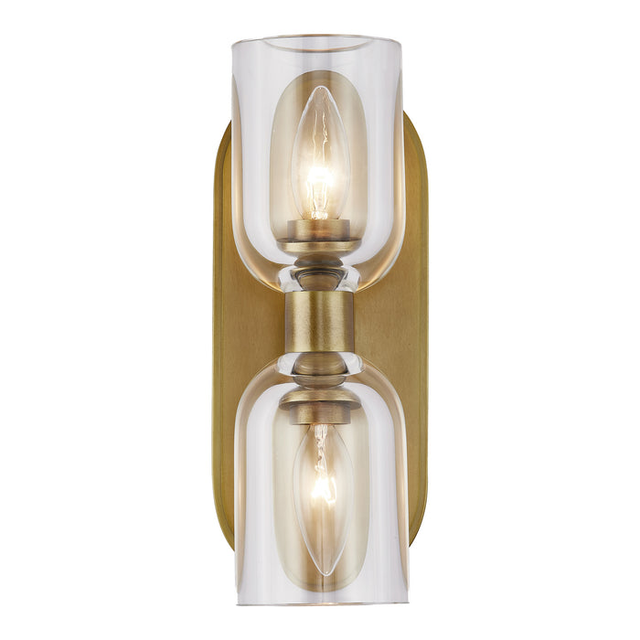 Alora WV338902VBCC Two Light Vanity, Clear Crystal/Vintage Brass