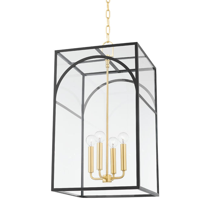 Mitzi H642704L-AGB/TBK Four Light Pendant, Aged Brass/Textured Black Combo